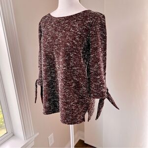 Ann Taylor heather wine /burgundy tie sleeves top size L